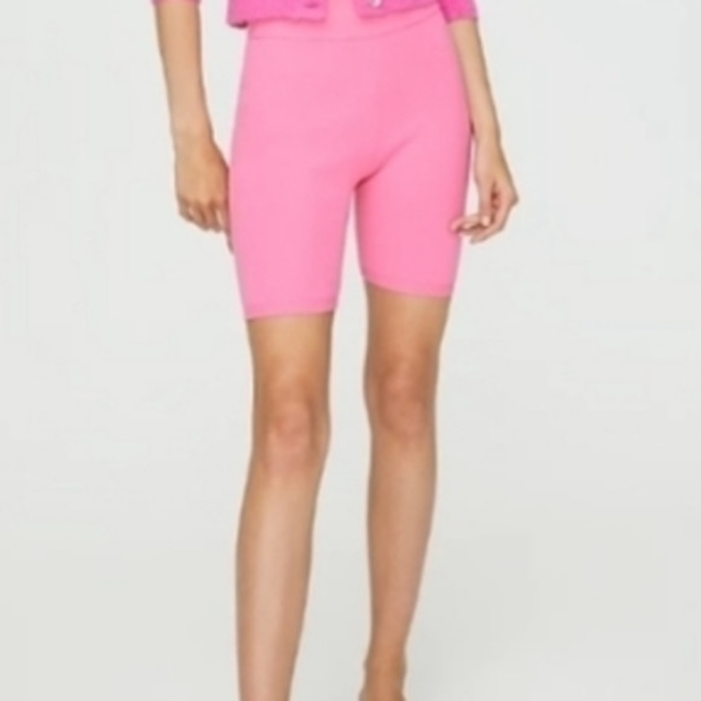 Aritzia Wilfred Mackenzie Pink Bike Shorts High Waist Knit Stretchy